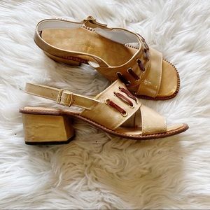 La Satica Tan Faux Leather Heeled Sandals Women’s Size 7.5